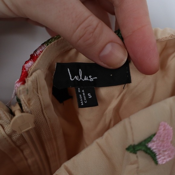 Lulus Endless Praise Midi Dress Womens Small Beige Floral Embroidered Strapless - Picture 5 of 8